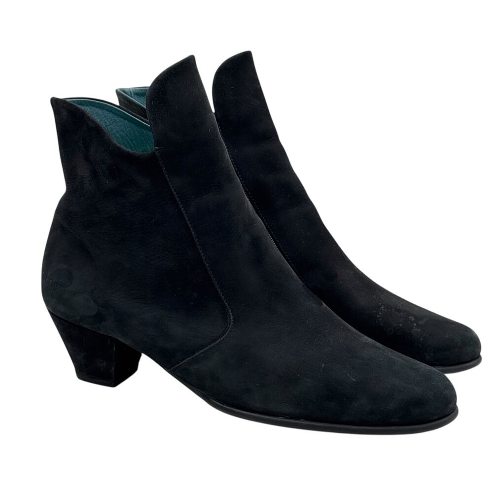 Arche Musaca Suede Ankle Boot SZ 41.5 Women's Black Zip Kitten Heel Comfort FLAW